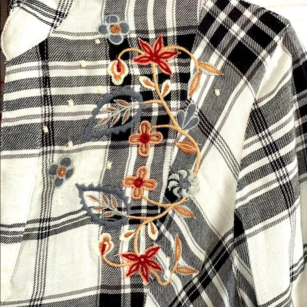 Vintage America Blues Embroidered Plaid  Button Down Shirt